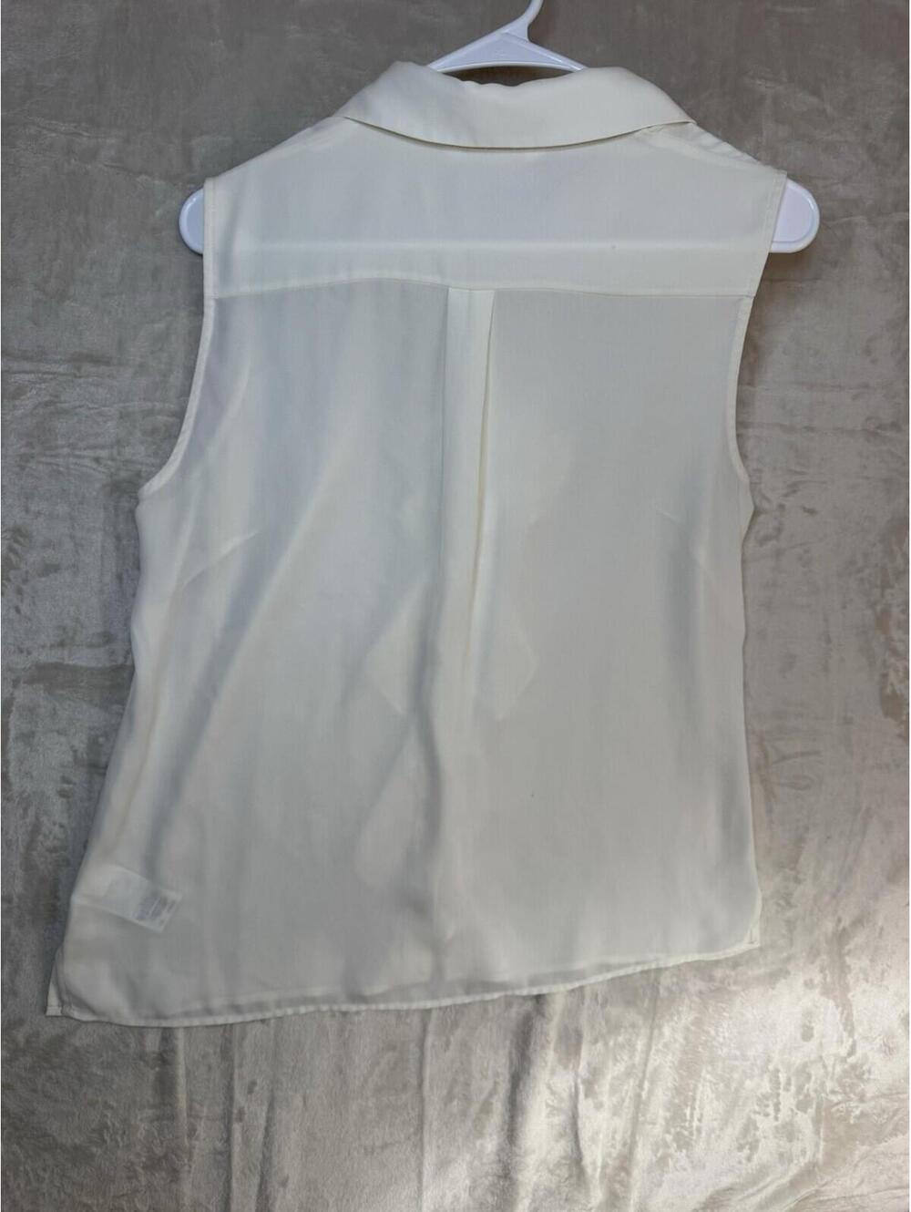 Brook Brothers Womens 10 Ivory Ruffle Front Sleeveless White Blouse Collared Top - Picture 2 of 11
